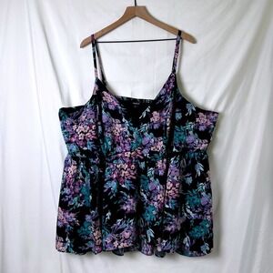 Torrid Womens Babydoll Cami Top Black Purple Floral Size 5X Romantic Feminine